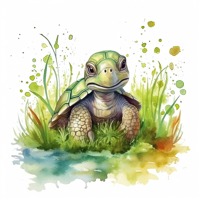 WATERCOLOR TORTOISE - panel (75cm x 80cm) SINGLE JERSEY PANEL