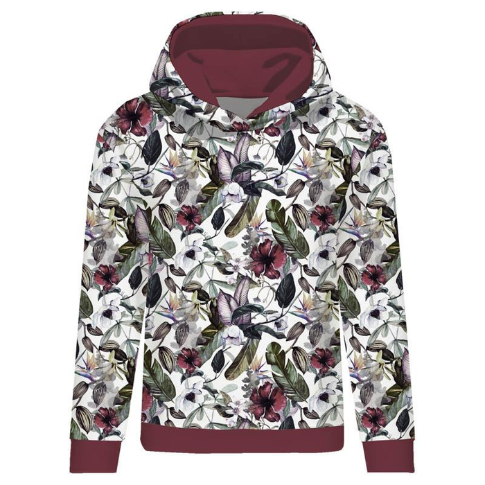 BLUZA DAMSKA (POLA) CLASSIC Z KAPTUREM - RAJSKIE KWIATY -  dzianina pętelkowa XXL