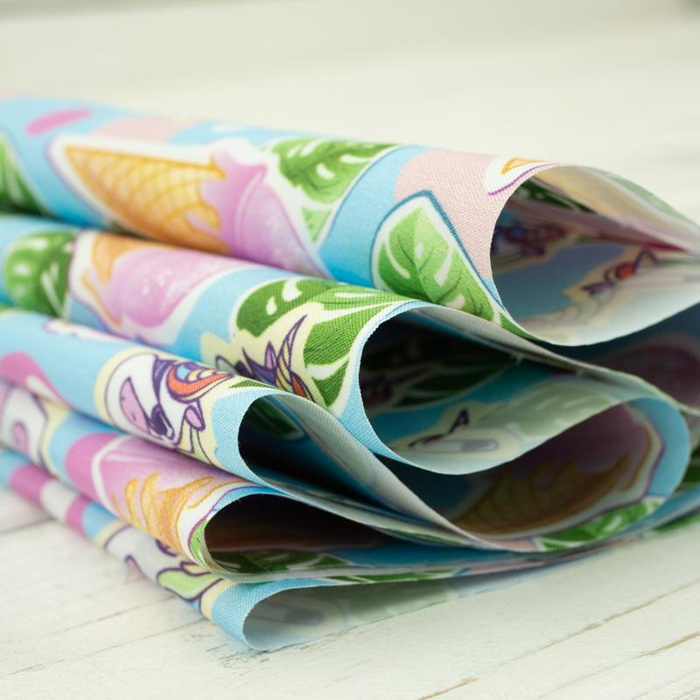 JEDNOROŻCE I LODY / błękitny - rychleschnoucí tkanina