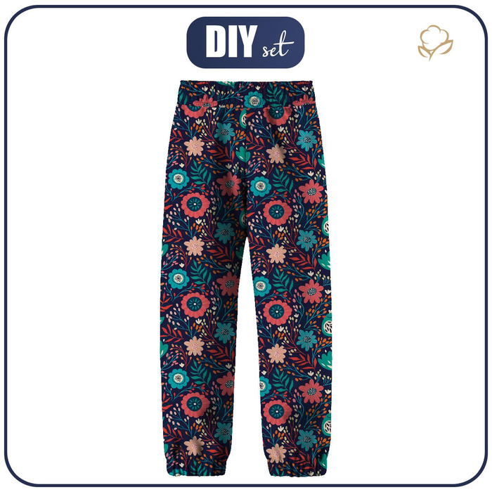 CHILDREN'S SOFTSHELL TROUSERS (YETI) - FOLK BIRDS / navy (146/152)