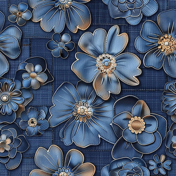 DENIM FLOWERS wz.1- Upholstery velour