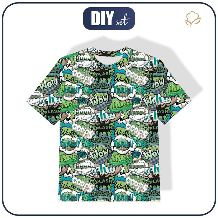 KID’S T-SHIRT - COMIC BOOK (green - blue) - single jersey (104/110)