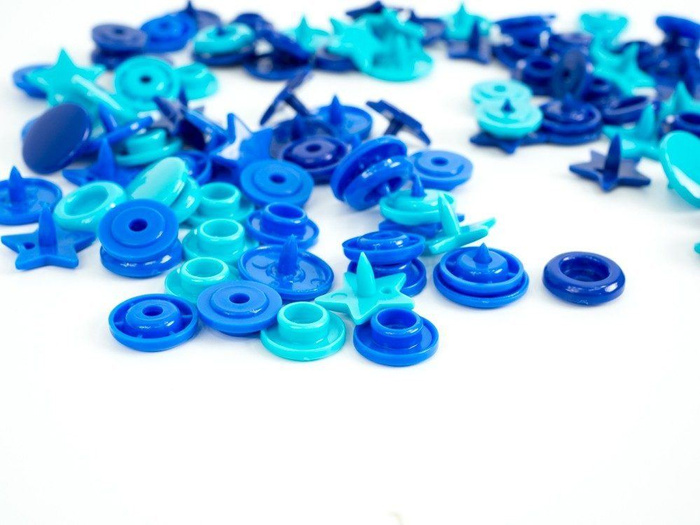 Color Snaps PRYM Love, plastic fasteners 12,4 mm - 30 sets - stars navy / turquoise / blue