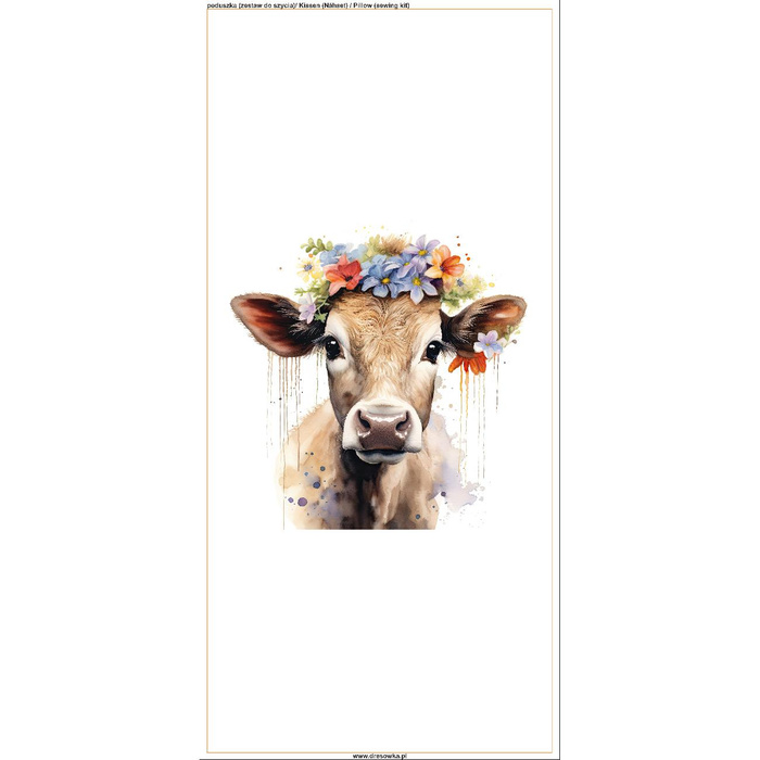 PILLOW 45X45 - WATERCOLOR COW - Upholstery velour - sewing set
