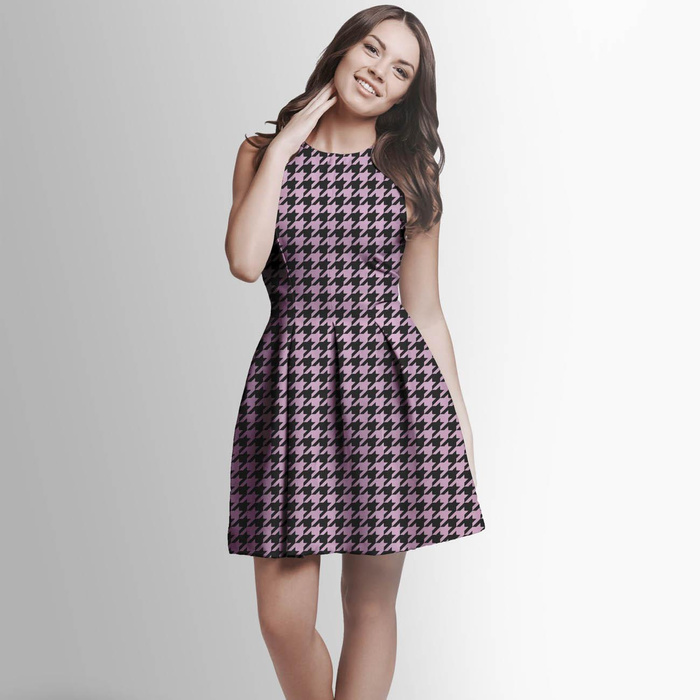 BLACK HOUNDSTOOTH / pink - looped knit fabric