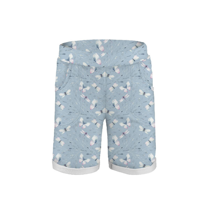 KID`S SHORTS (RIO) - BUTTERFLIES MIX PAT. 3 (WATER-COLOR BUTTERFLIES) - looped knit fabric (86/92)