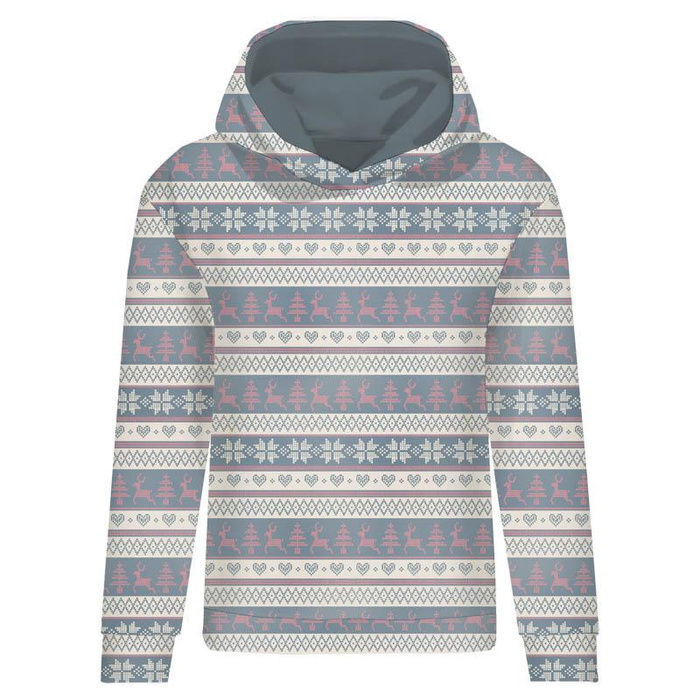 BLUZA DAMSKA (POLA) CLASSIC Z KAPTUREM - RENIFERY wz. 3 / szary (NORWESKIE WZORY) - dzianina pętelkowa - M