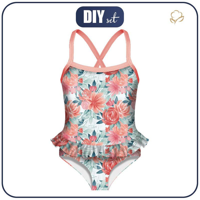 Girl's swimsuit - ROSES AND PEONIES pat. 2 - 122-128
