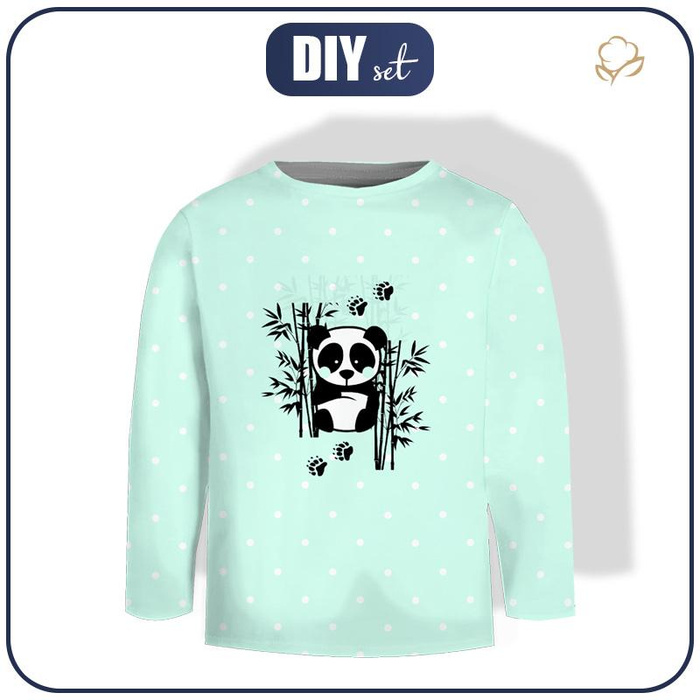 LONGSLEEVE -  PANDA (groszki) / Miętowy - single jersey (122/128)