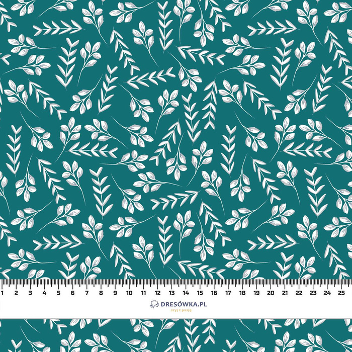SMALL LEAVES pat. 2 / emerald - Cotton woven fabric