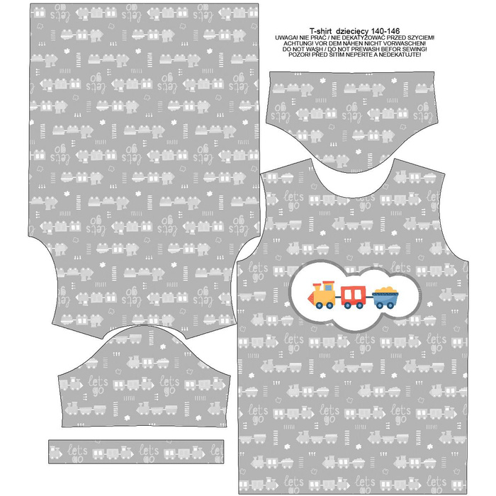 T-SHIRT DZIECIĘCY - LOKOMOTYWY wz. 2 / biały (ADVENTURE BEGINS) - single jersey (92/98)
