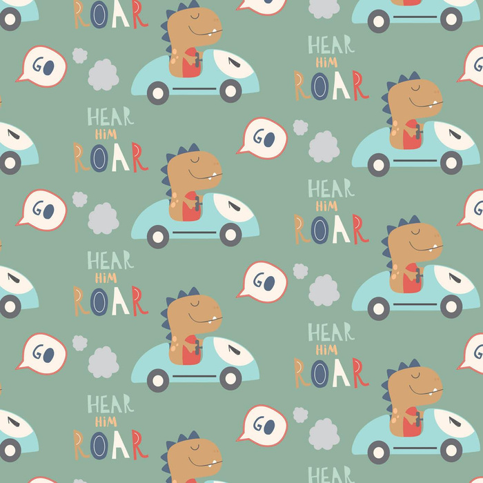 DINO CAR pat. 2 - Cotton woven fabric