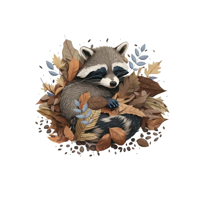 SLEEPING RACCOON - panel (60cm x 50cm) looped knit
