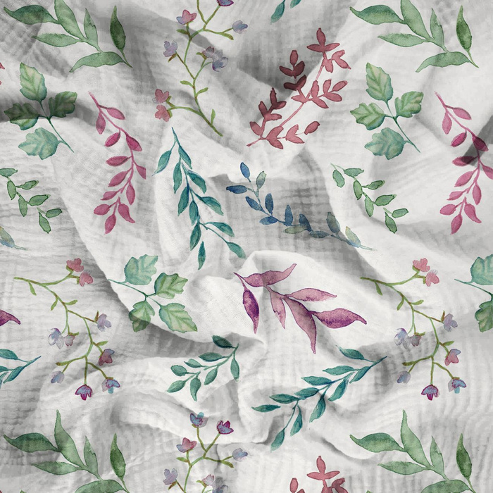 COLORFUL HERBARIUM / white - Cotton muslin
