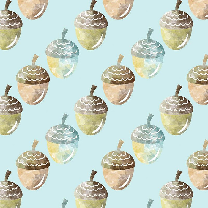 DIAGONAL ACORNS (FOREST ANIMALS) - Cotton woven fabric