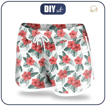 Women’s boardshorts - HIBISCUS Pat. 2 / red S