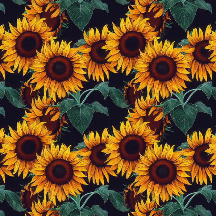 PAINTED SUNFLOWERS pat. 1 - looped knit fabric with elastane ITY