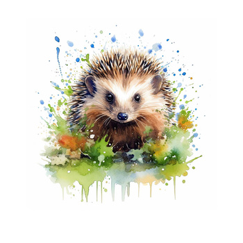 WATERCOLOR HEDGEHOG - PANEL (75cm x 80cm) dzianina drapana z elastanem ITY