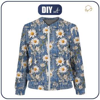 BOMBERKA DAMSKA (KAMA) - DAISIES DENIM IMITATION WZ. 3 - zestaw do uszycia XS