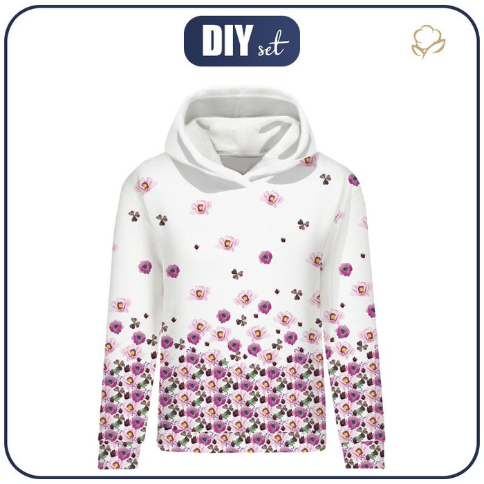 CLASSIC WOMEN’S HOODIE (POLA) - FLOWERS AND CLOVER (IN THE MEADOW) - looped knit fabric - L