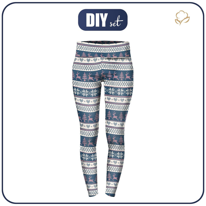 THERMO LEGGINSY DAMSKIE (GRETA) - RENIFERY wz. 3 / granatowy (NORWESKIE WZORY) - zestaw do uszycia XXXL
