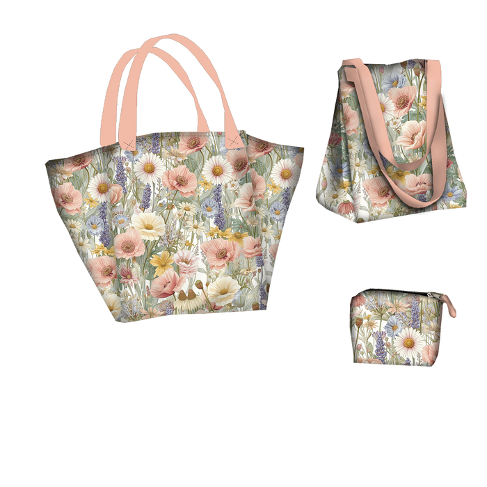 Torba XL z saszetką 2 w 1 - PASTEL FLOWERS WZ. 35 - zestaw do uszycia