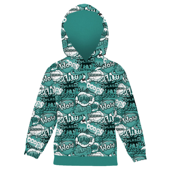 KID'S HOODIE (ALEX) - COMIC BOOK (mint) - looped knit fabric (122/128)