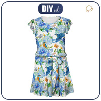 DRESS "EMMA" - KINGFISHERS AND LILACS (KINGFISHERS IN THE MEADOW) / white - Viscose jersey with elastane