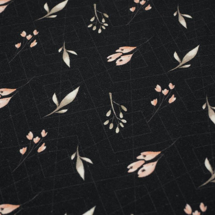 FLOWERS AND LEAVES pat. 4 / black - single jersey 