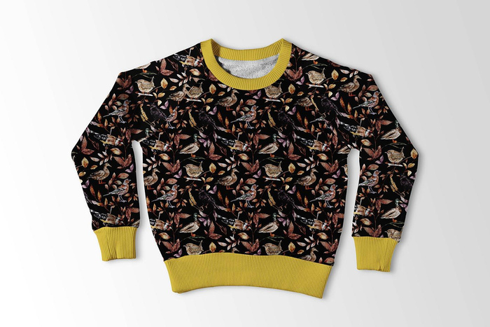 BIRDS PAT. 2 / BLACK (COLORFUL AUTUMN)- single jersey with elastane ITY