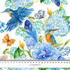 KINGFISHERS AND LILACS (KINGFISHERS IN THE MEADOW) / white - Cotton woven fabric