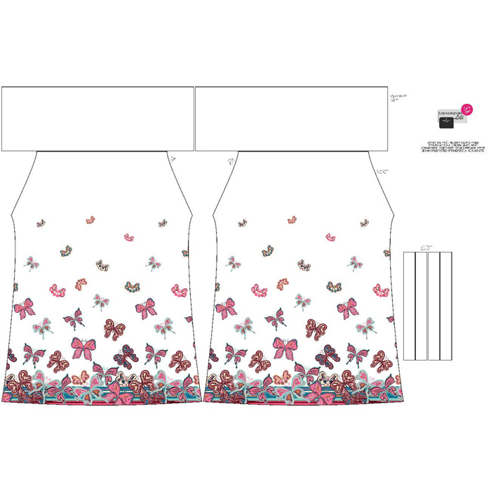 Bardot neckline dress (LILI) - BUTTERFLIES (pat. 1 pink) / white - sewing set - 134-140