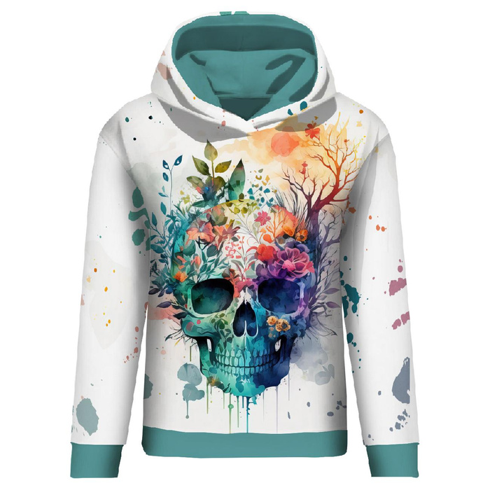 BLUZA DAMSKA (POLA) CLASSIC Z KAPTUREM - WATERCOLOR SKULL - zestaw do uszycia XXXL