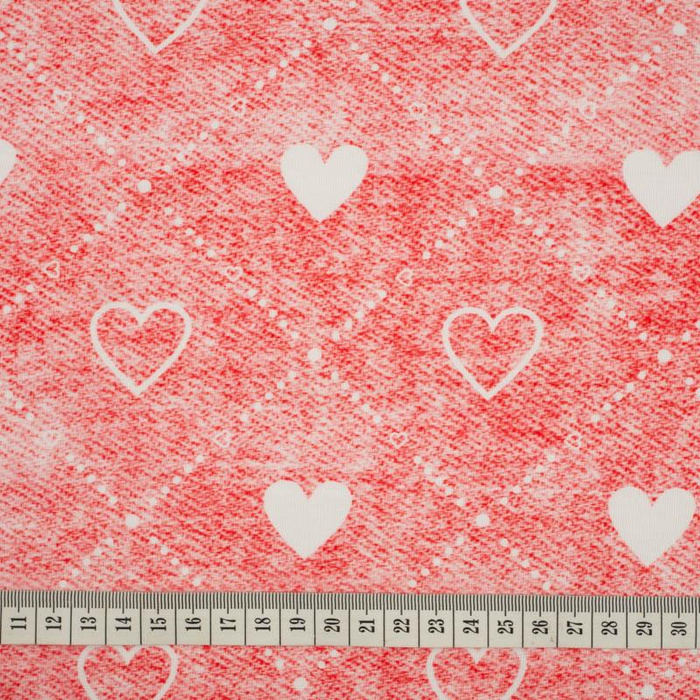 HEARTS AND RHOMBUSES / vinage look jeans (red) - Cotton woven fabric