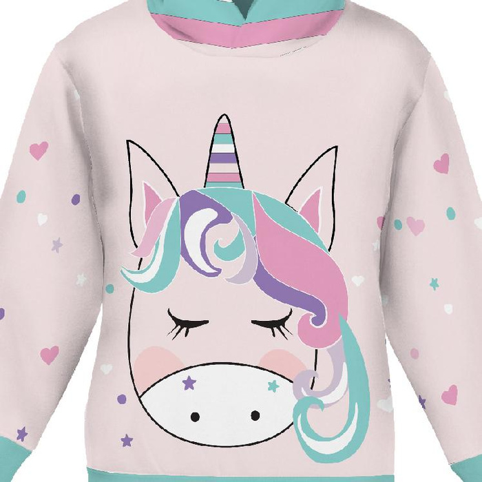 KID'S HOODIE (ALEX) - UNICORN ALICE - looped knit fabric (122/128)