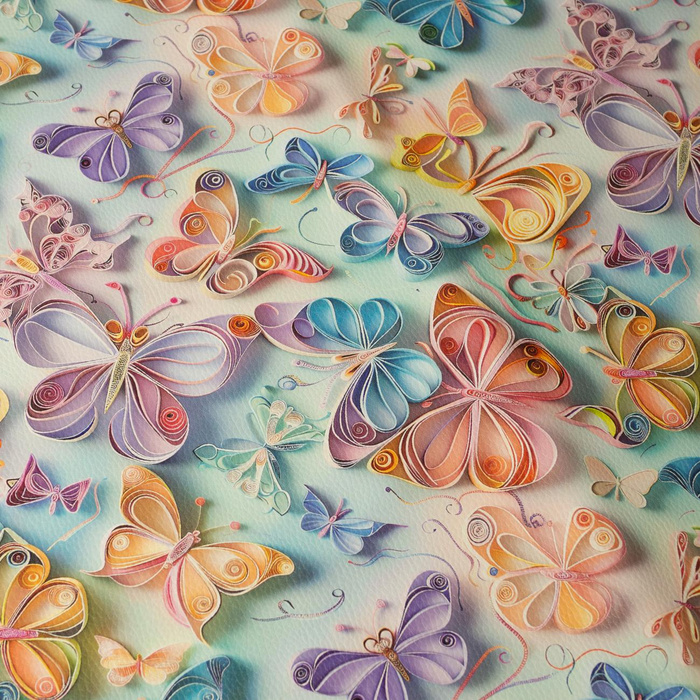 PAPER BUTTERFLIES (46 cm x 50 cm) - tlustá ekologická koženka tlačená
