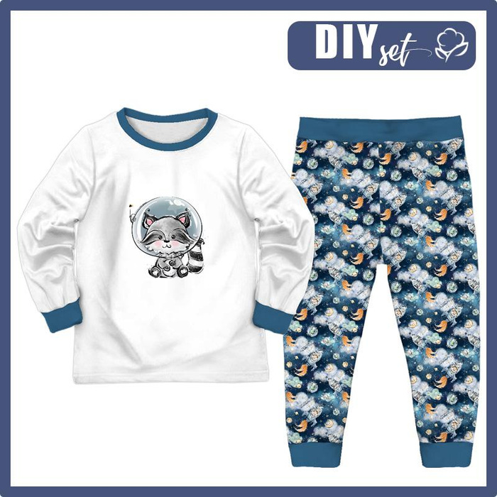 CHILDREN'S PAJAMAS " MIKI" - RACCOON (CUTIES IN THE SPACE) - Elastic cotton knit fabric (134/140)
