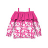 Carmenausschnitt Bluse (VIKI) - BLUMEN (Motiv 2 weiß) / fuchsia - Nähset -134-140