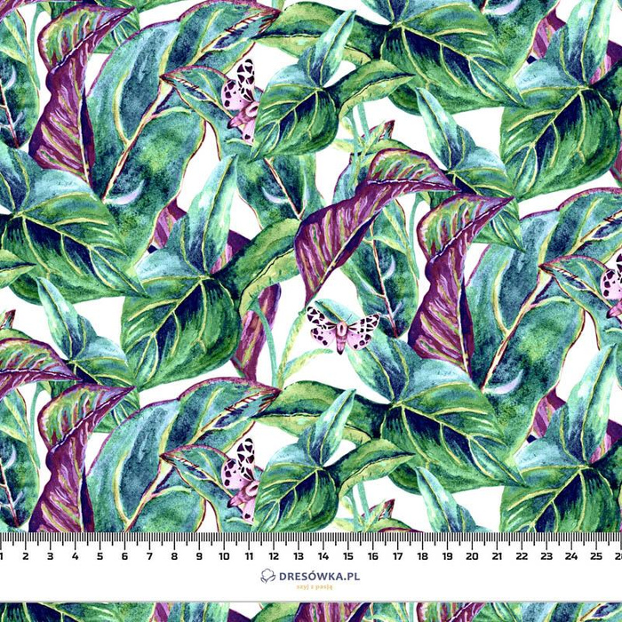 MINI LEAVES AND INSECTS PAT. 1 (TROPICAL NATURE) / white - Cotton woven fabric