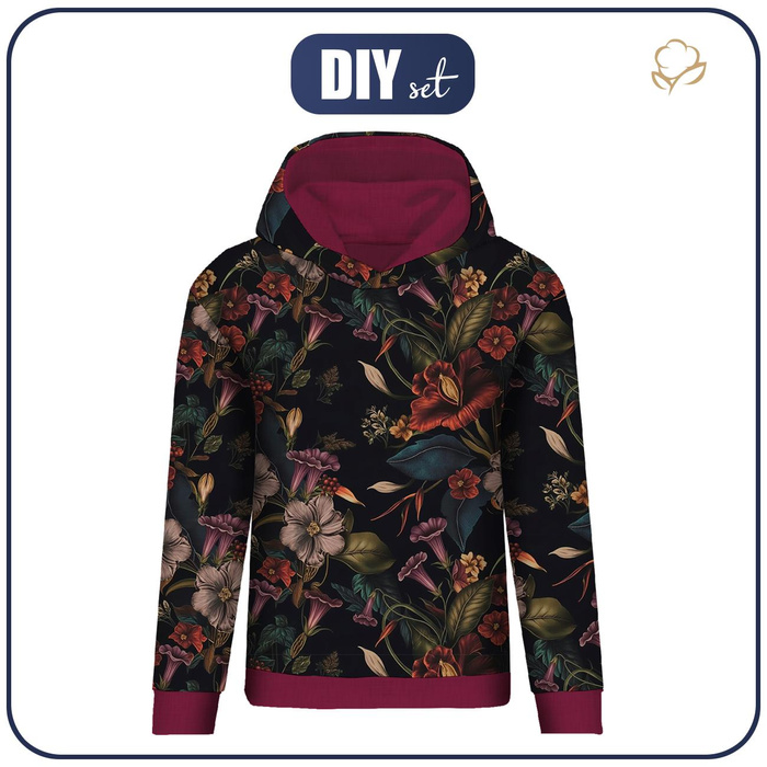 DÁMSKA MIKINA (POLA) CLASSIC S KAPUCÍ - FLOWERS WZ.62 - Sada šití XXXL