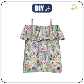 Bardot neckline blouse (SARA) - FLOWERS 3D WZ. 8 - sewing set - 122-128