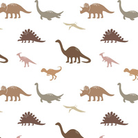 BROWN DINOSAURS PAT. 2 - Cotton woven fabric