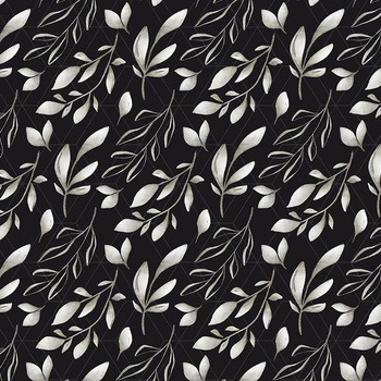LEAVES pat. 13 / black - Waterproof woven fabric