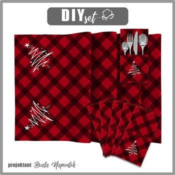 NAPKINS AND RUNNER - VICHY GRID BLACK / red - sewing set