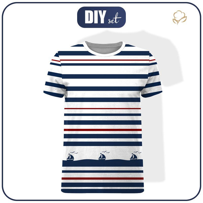 T-SHIRT MĘSKI - STATKI / paski (marine) - single jersey XXL