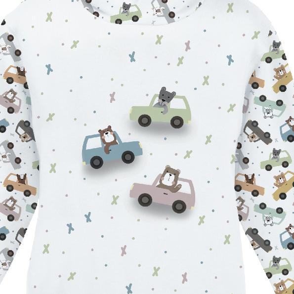 KID'S HOODIE (ALEX) - COLORFUL CARS pat. 3 (CITY BEARS) - looped knit fabric (122/128)