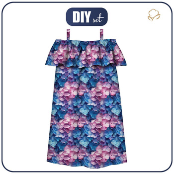 Bardot neckline dress (LILI) - FLOWERS WZ.32 - sewing set - 98-104