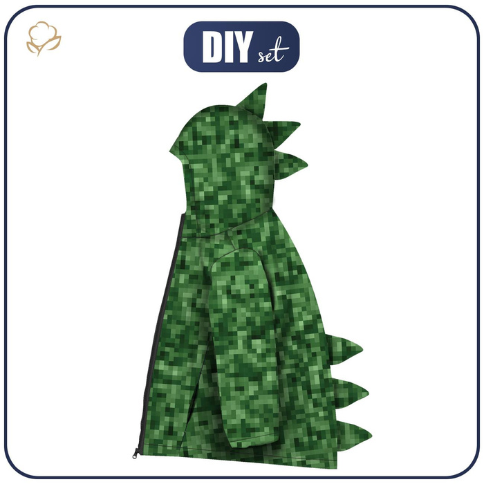 KIDS JACKET DINO (ZOE) - PIXELS pat. 2 / olive - sewing set (122/128)
