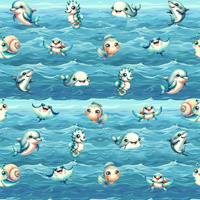 SEA ANIMALS PAT. 1- Slub Weave