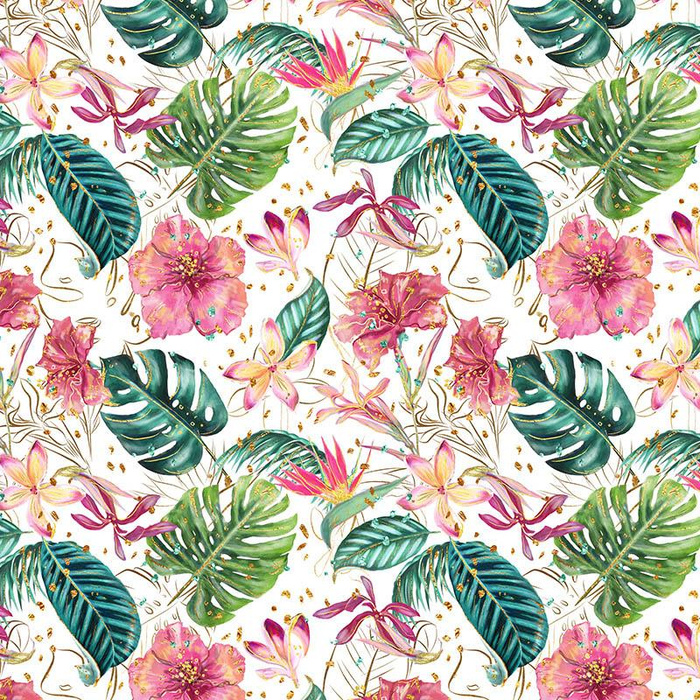 TROPICAL JUNGLE / white - single jersey with elastane 